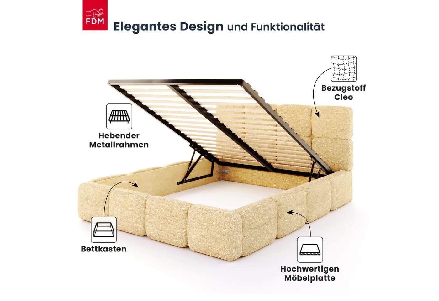 FDM Polsterbett CLOUDY mit Bettkasten und gepolstertem Kopfteil - Bild 3