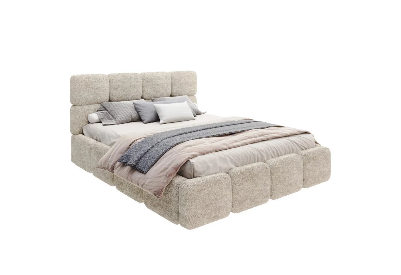 FDM Polsterbett CLOUDY Beige mit Bettkasten und gepolstertem Kopfteil