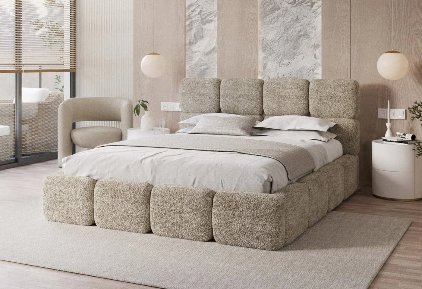 FDM Polsterbett CLOUDY Beige mit Bettkasten und gepolstertem Kopfteil - Bild 2
