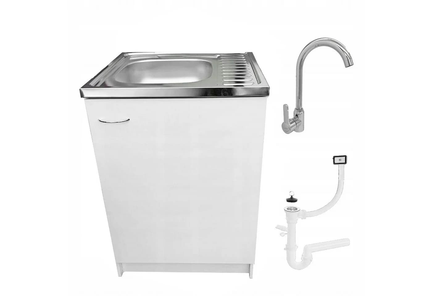STAMAR Spülenschrank Küchenschrank 60cm Weiß Spüle Reversibel Armatur Hoch Chrom Set - Bild 5