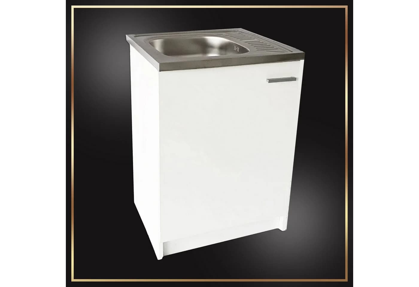 STAMAR Spülenschrank 60cm Weiß Reversible Edelstahlspüle