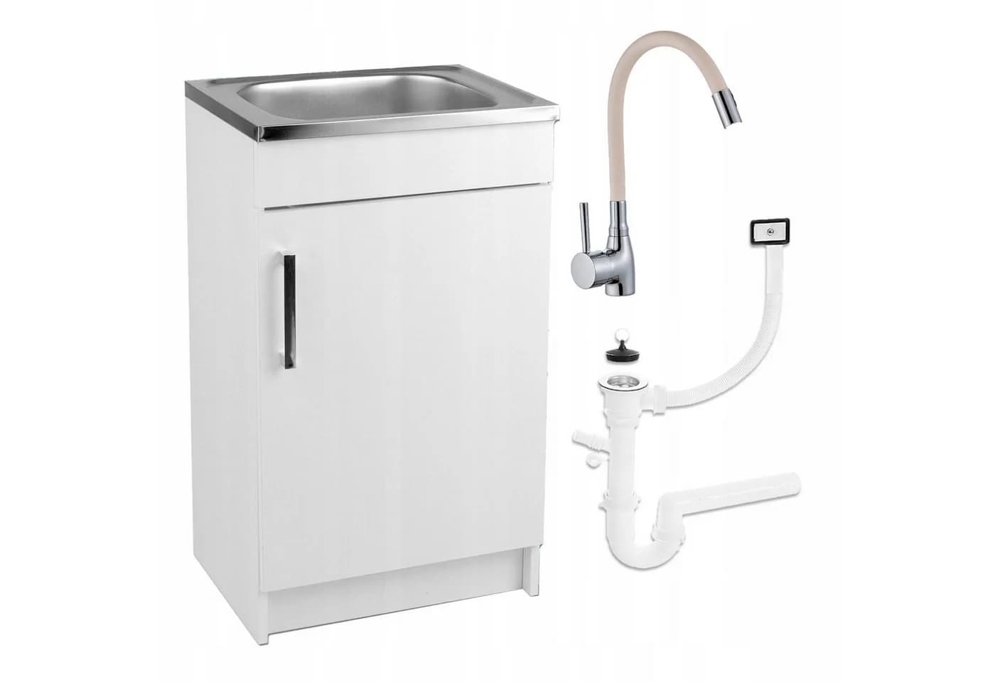 STAMAR Küchenschrank 50cm Weiß mit Edelstahl-Spüle und beige Armatur - Bild 2