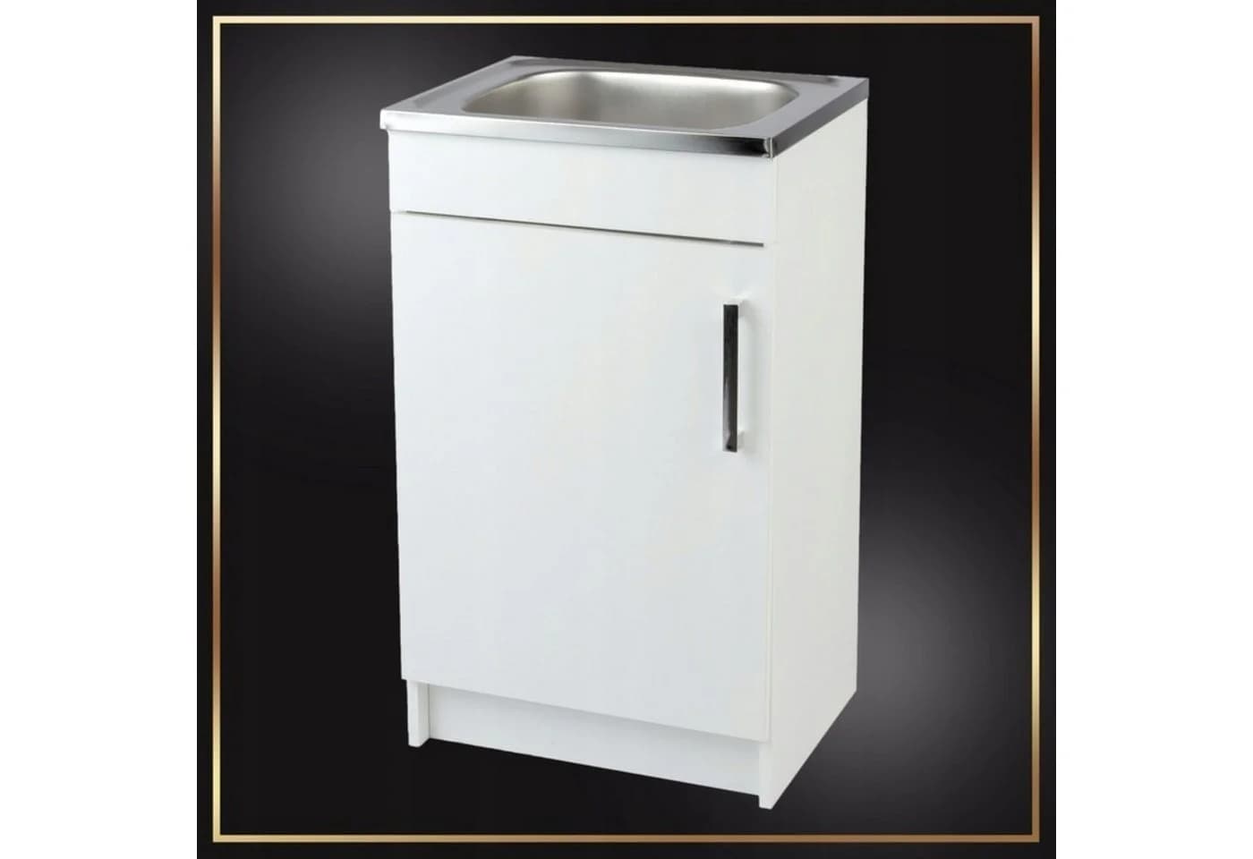 STAMAR Küchenschrank 50cm Weiß mit Edelstahl-Spüle und Wandarmatur Komplett-Set