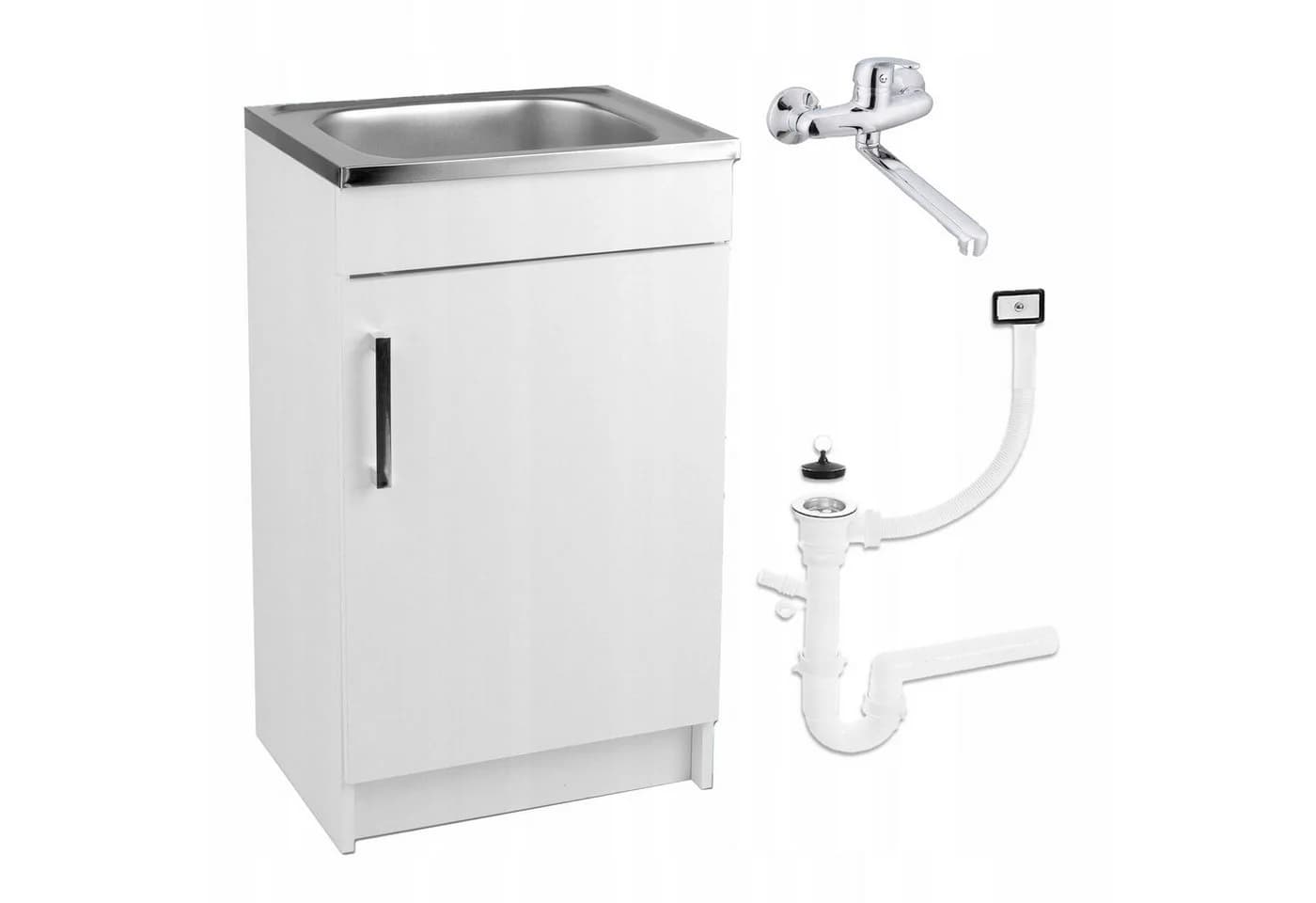 STAMAR Küchenschrank 50cm Weiß mit Edelstahl-Spüle und Wandarmatur Komplett-Set - Bild 2