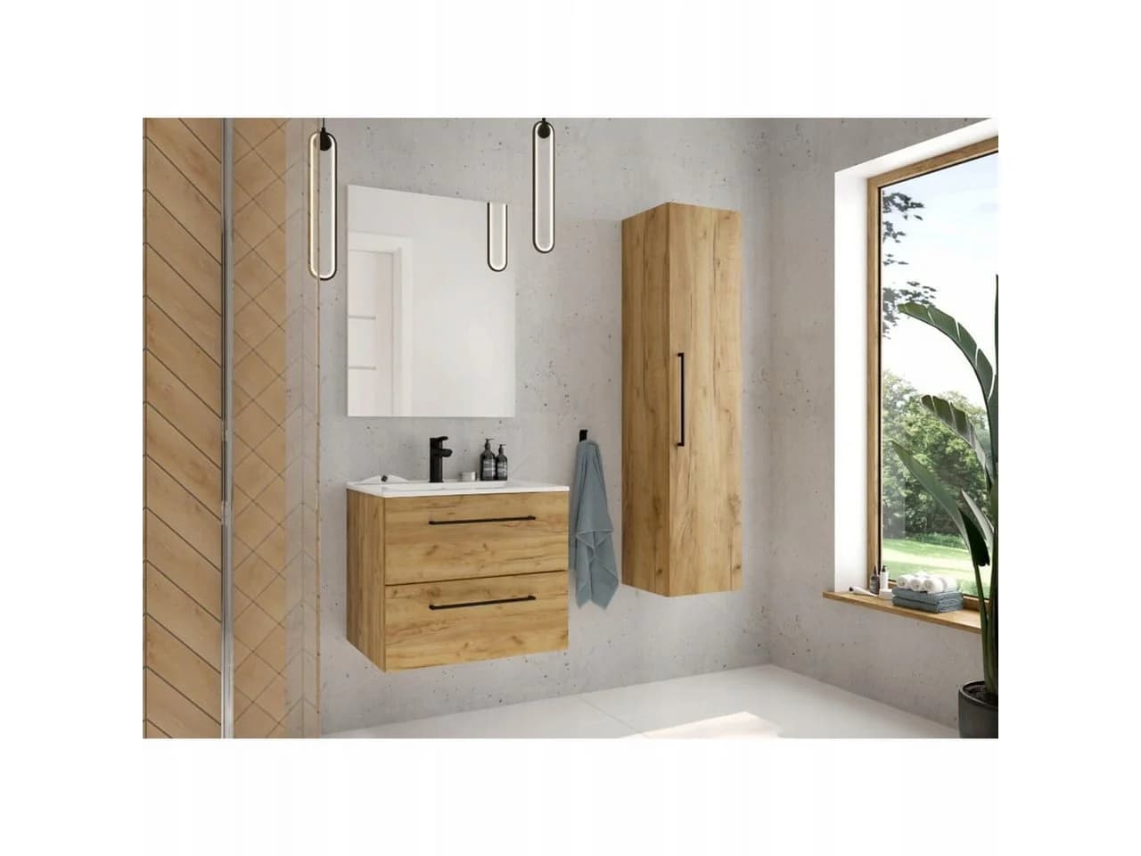 STAMAR Waschtisch Unterschrank 50 cm hängend mit Waschbecken Craft Eiche Gold, 2 Schubladen Soft-Close Keramik modern Wandmontage - Bild 4