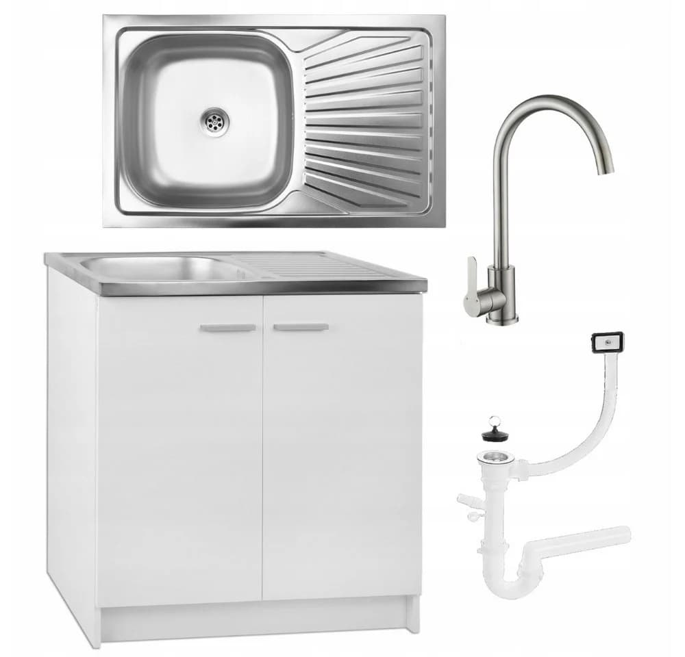 STAMAR Küchenunterschrank 80 cm Weiß mit Edelstahlspüle und Armatur Set - Bild 2