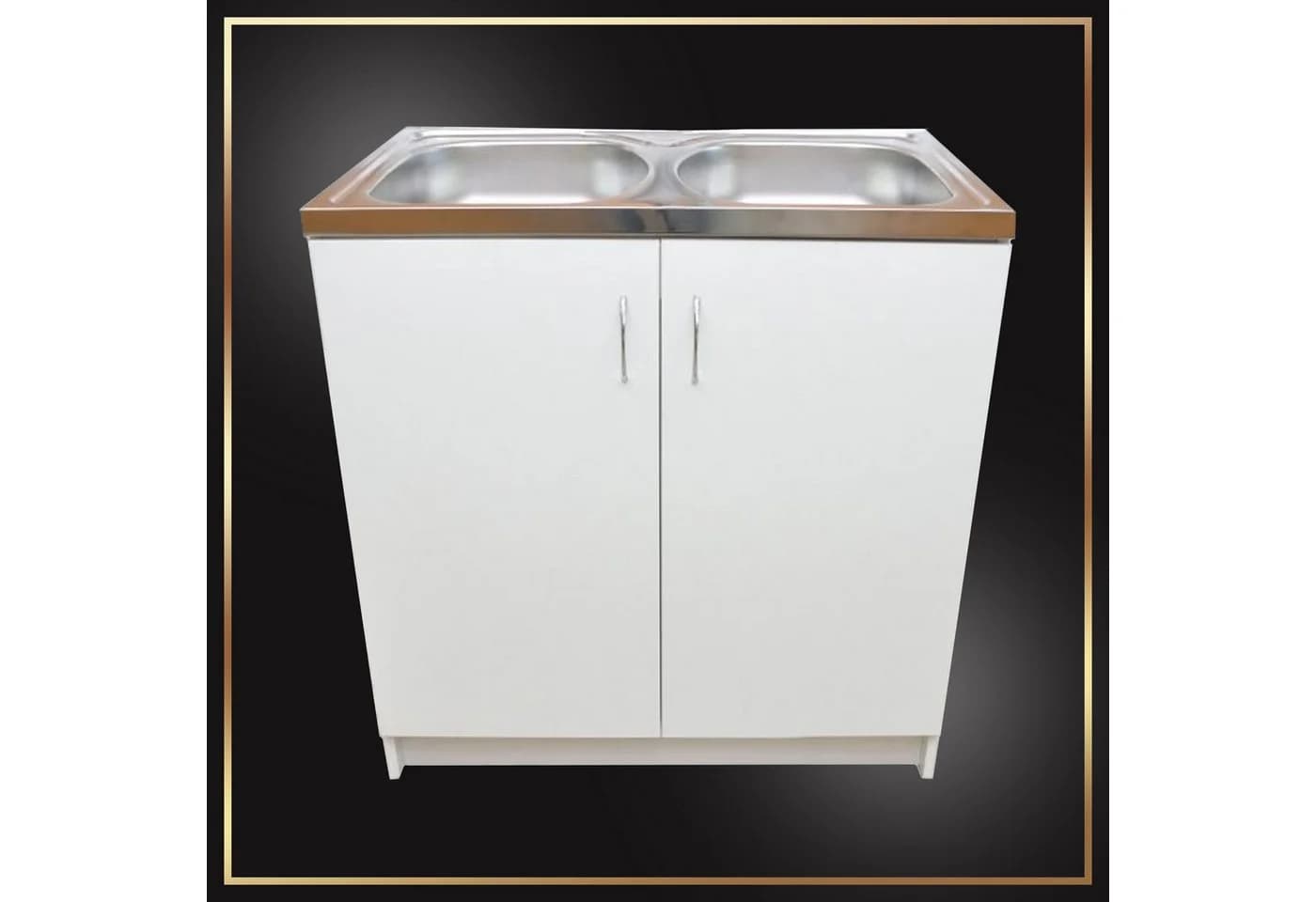 STAMAR Spülenschrank Komplettset 80cm Weiß mit Edelstahlspüle und Armatur