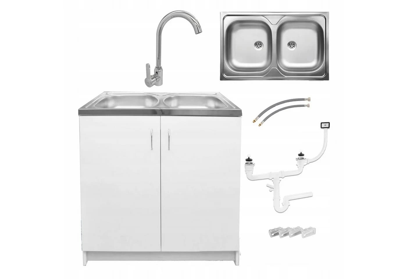 STAMAR Spülenschrank Komplettset 80cm Weiß mit Edelstahlspüle und Armatur - Bild 2