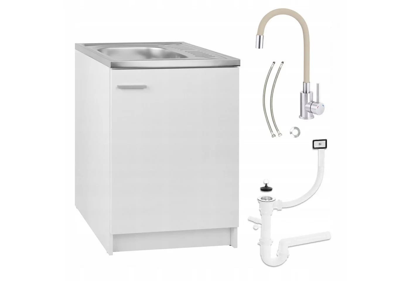 STAMAR Spülenschrank Komplettset 60cm Weiß mit Edelstahlspüle und Flexarmatur - Bild 2