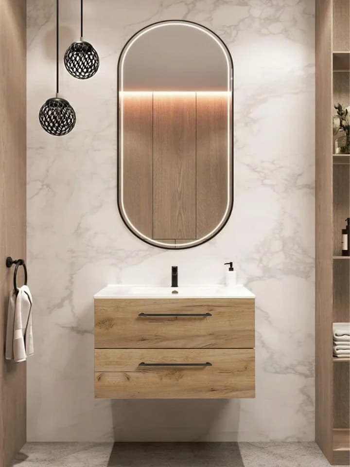 STAMAR Waschtisch 70x82 cm mit Keramik Waschbecken Braun