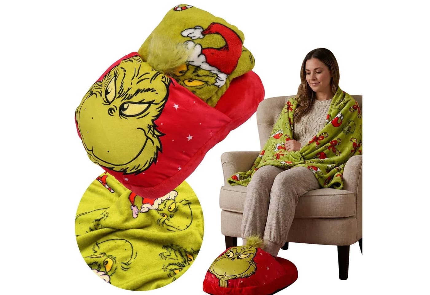 Sarcia.eu Fußwärmer Grinch Weihnachtsset mit Decke - Bild 2