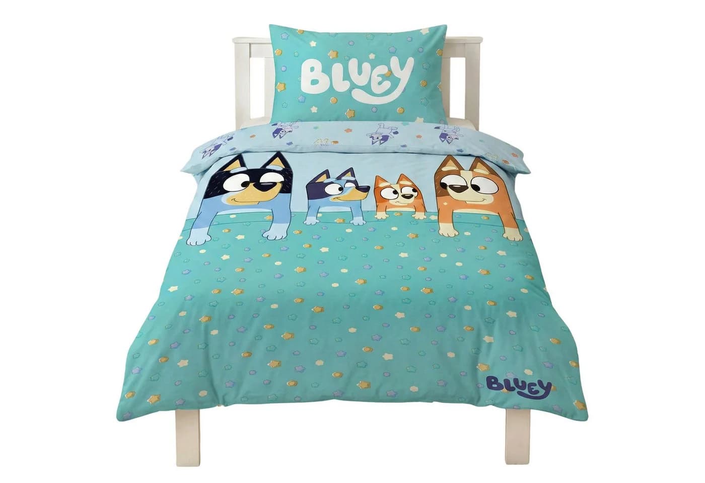 Bluey Kinderbettwäsche Set 135x200 + 74x48 cm 100% Baumwolle Blau