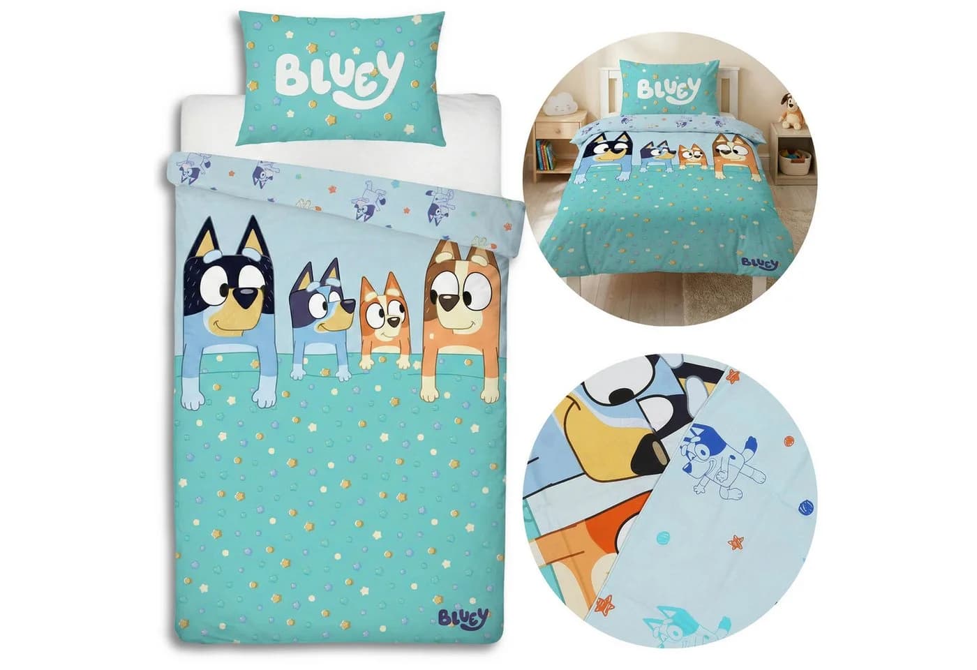 Bluey Kinderbettwäsche Set 135x200 + 74x48 cm 100% Baumwolle Blau - Bild 2