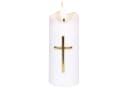 Sarcia.eu LED-Kerze Weiß mit Kreuz, Flammeneffekt und Batterien, 13 cm Bild 1