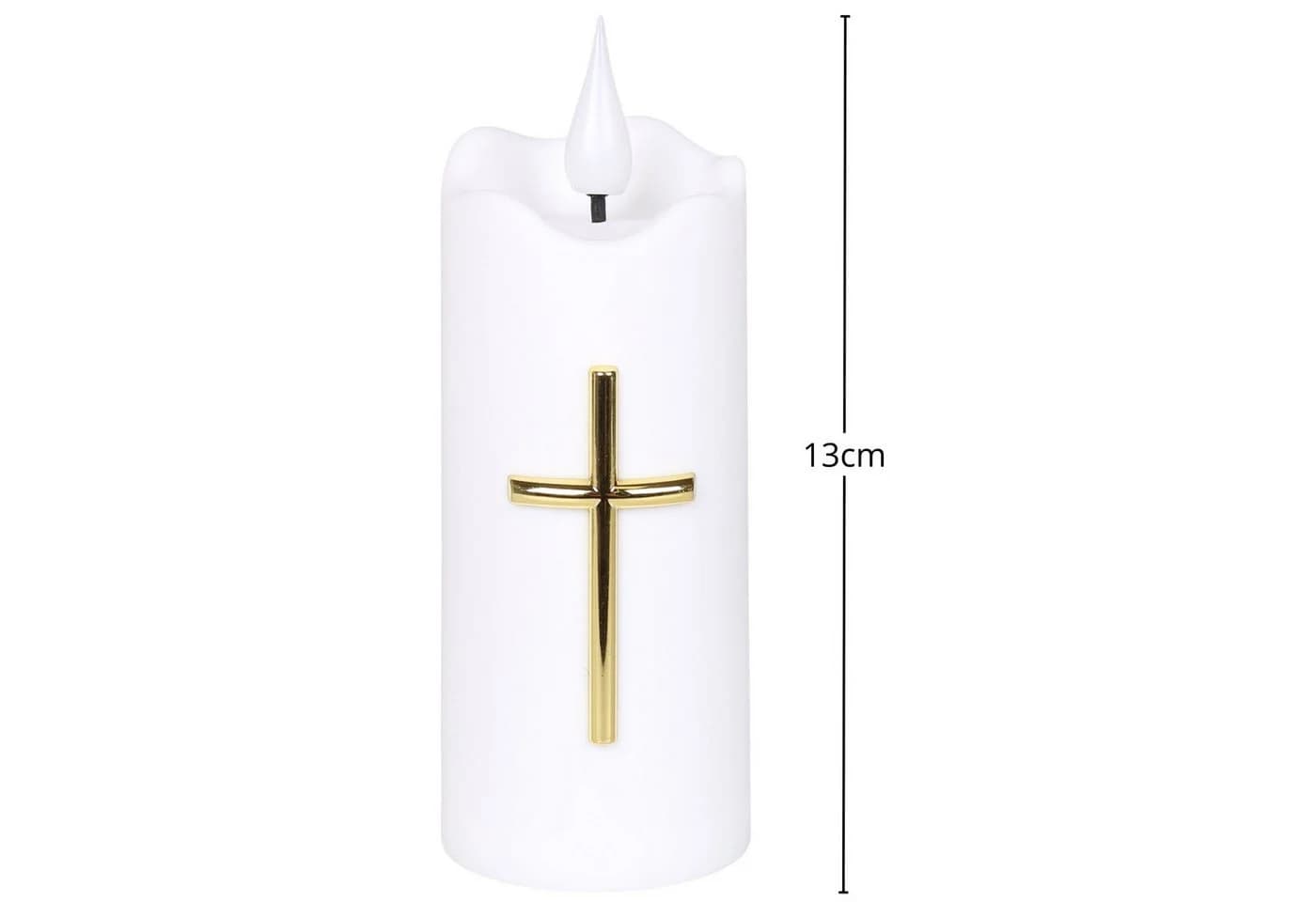 Sarcia.eu LED-Kerze Weiß mit Kreuz, Flammeneffekt und Batterien, 13 cm - Bild 4