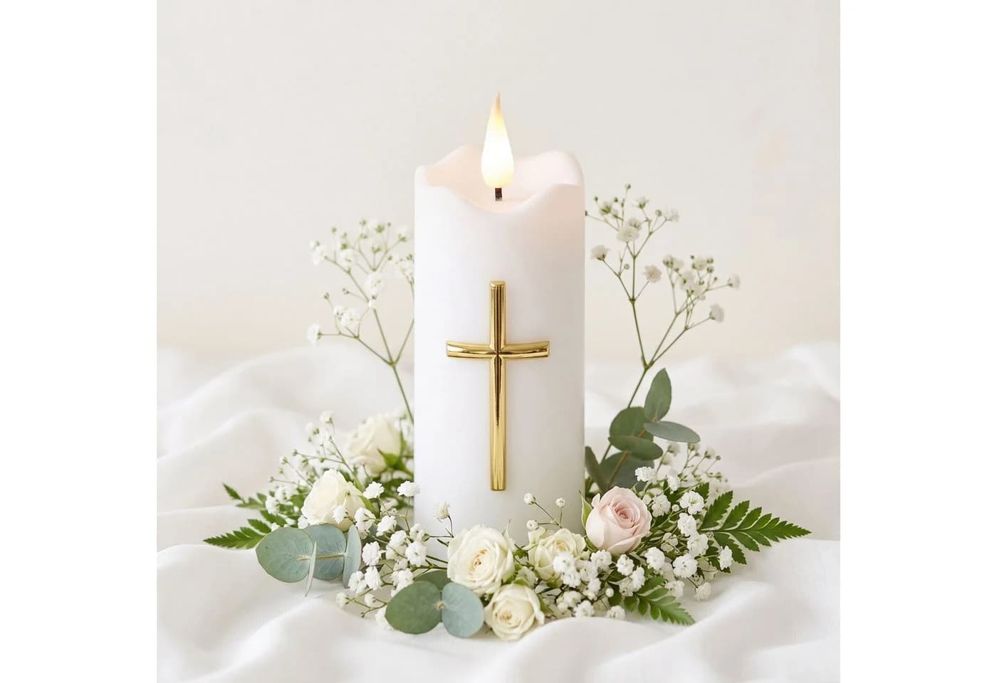 Sarcia.eu LED-Kerze Weiß mit Kreuz, Flammeneffekt und Batterien, 13 cm - Bild 5