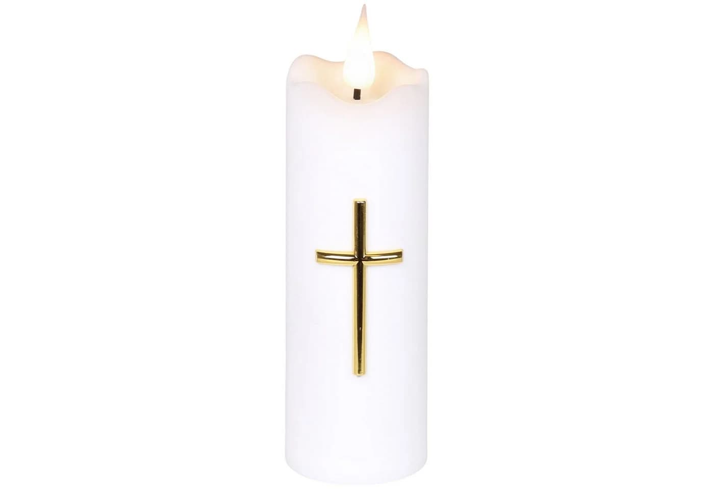 Sarcia.eu LED-Kerze Weiß mit Kreuz Flammeneffekt