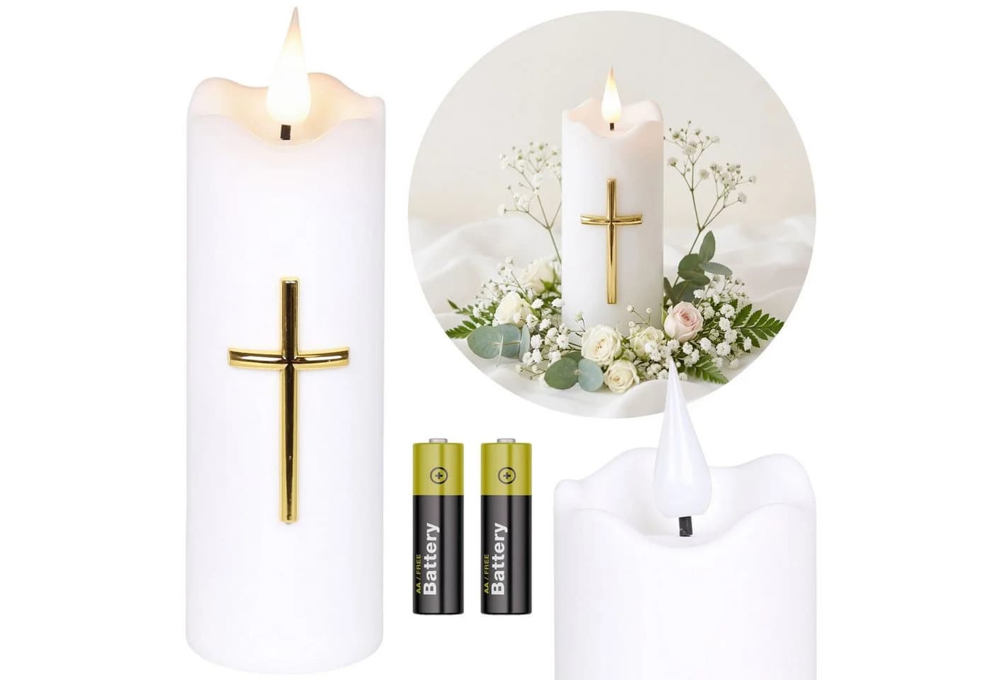 Sarcia.eu LED-Kerze Weiß mit Kreuz Flammeneffekt - Bild 2
