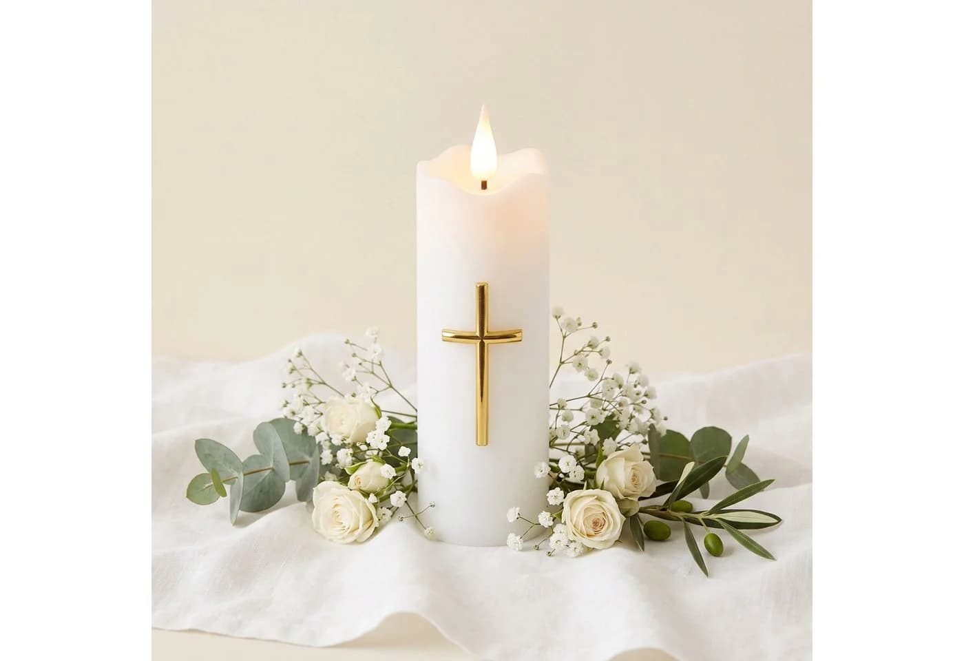 Sarcia.eu LED-Kerze Weiß mit Kreuz Flammeneffekt - Bild 5