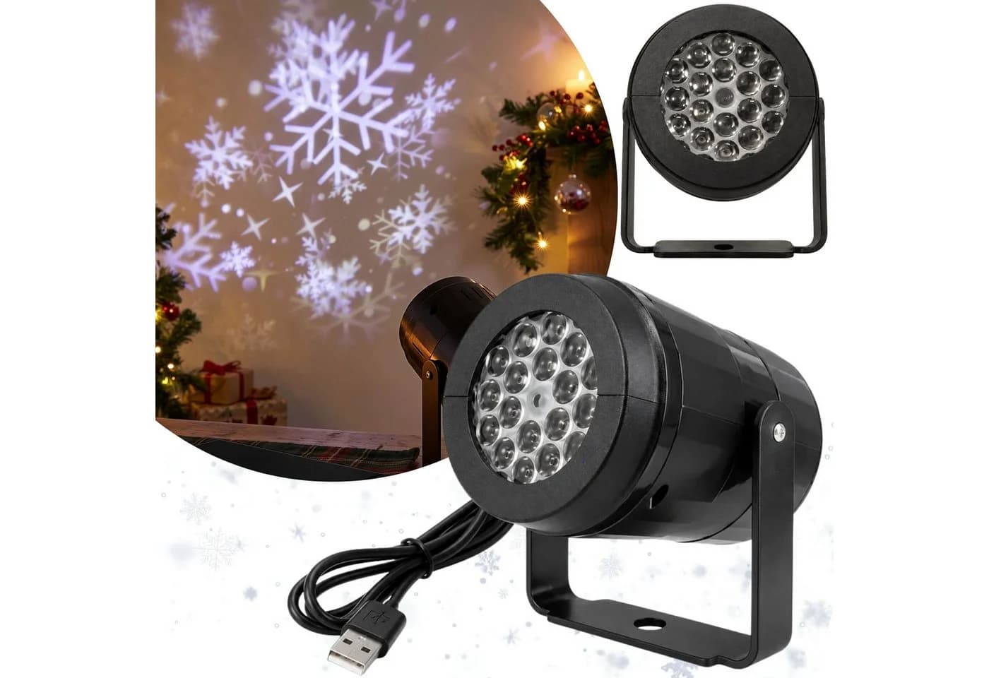 Sarcia.eu LED-Schneeprojektor USB mit beweglichen Schneeflocken, Schwarz - Bild 2