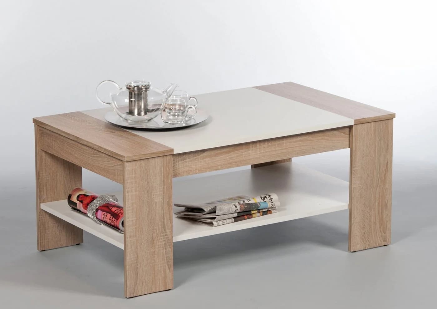 STOLKOM Finley Couchtisch mit Ablageboden Sonoma Eiche Weiß - Bild 2