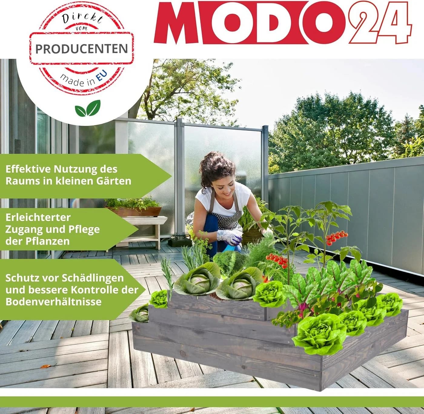 Modo24 Hochbeet Holz Kiefernholz höhenverstellbar Braun/Grau