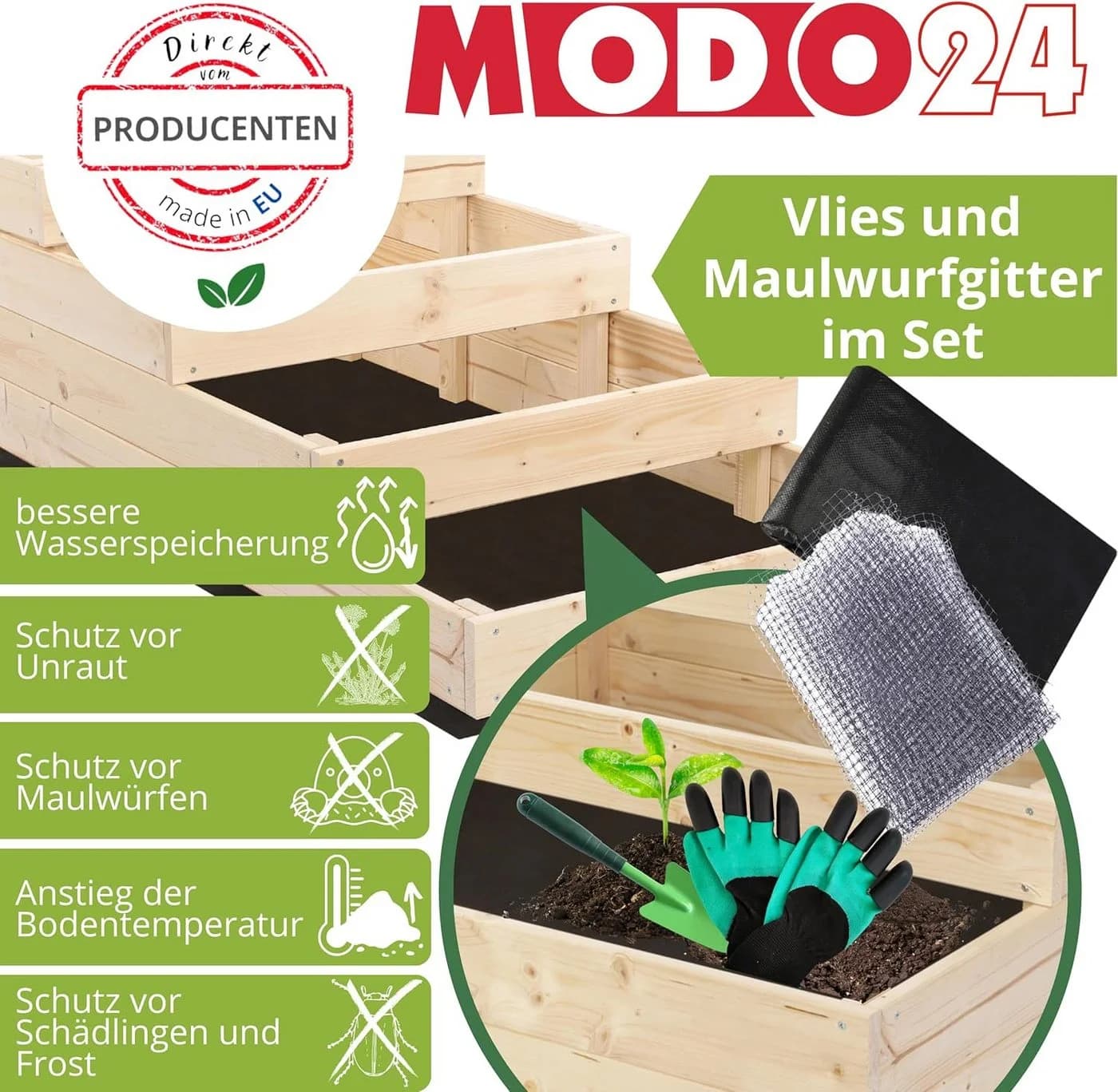 Modo24 Hochbeet Holz Kiefernholz höhenverstellbar Braun/Grau - Bild 4