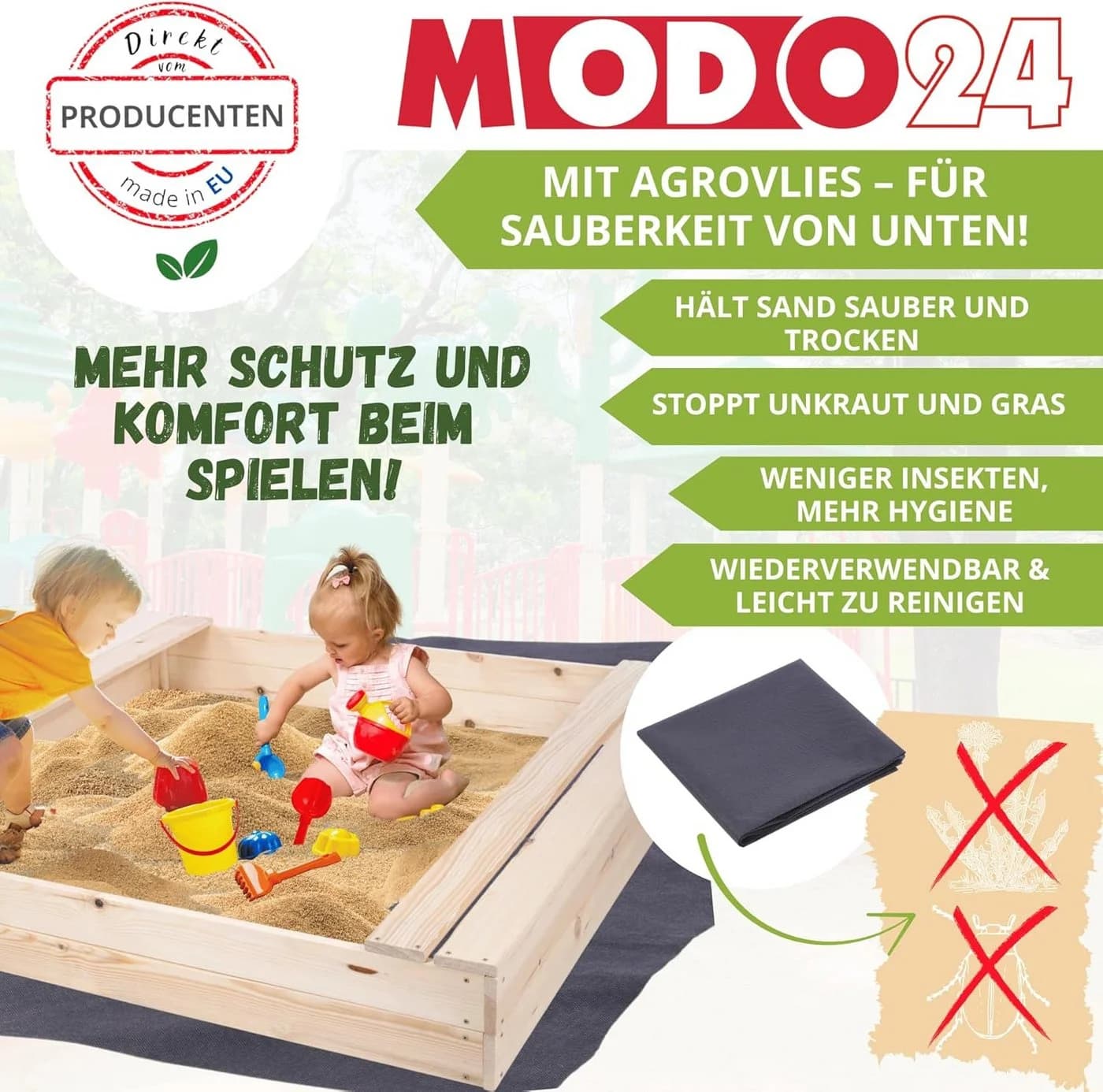 Modo24 Sandkasten mit Sitzbänken - Kiefernholz mit Abdeckplane - Bild 5