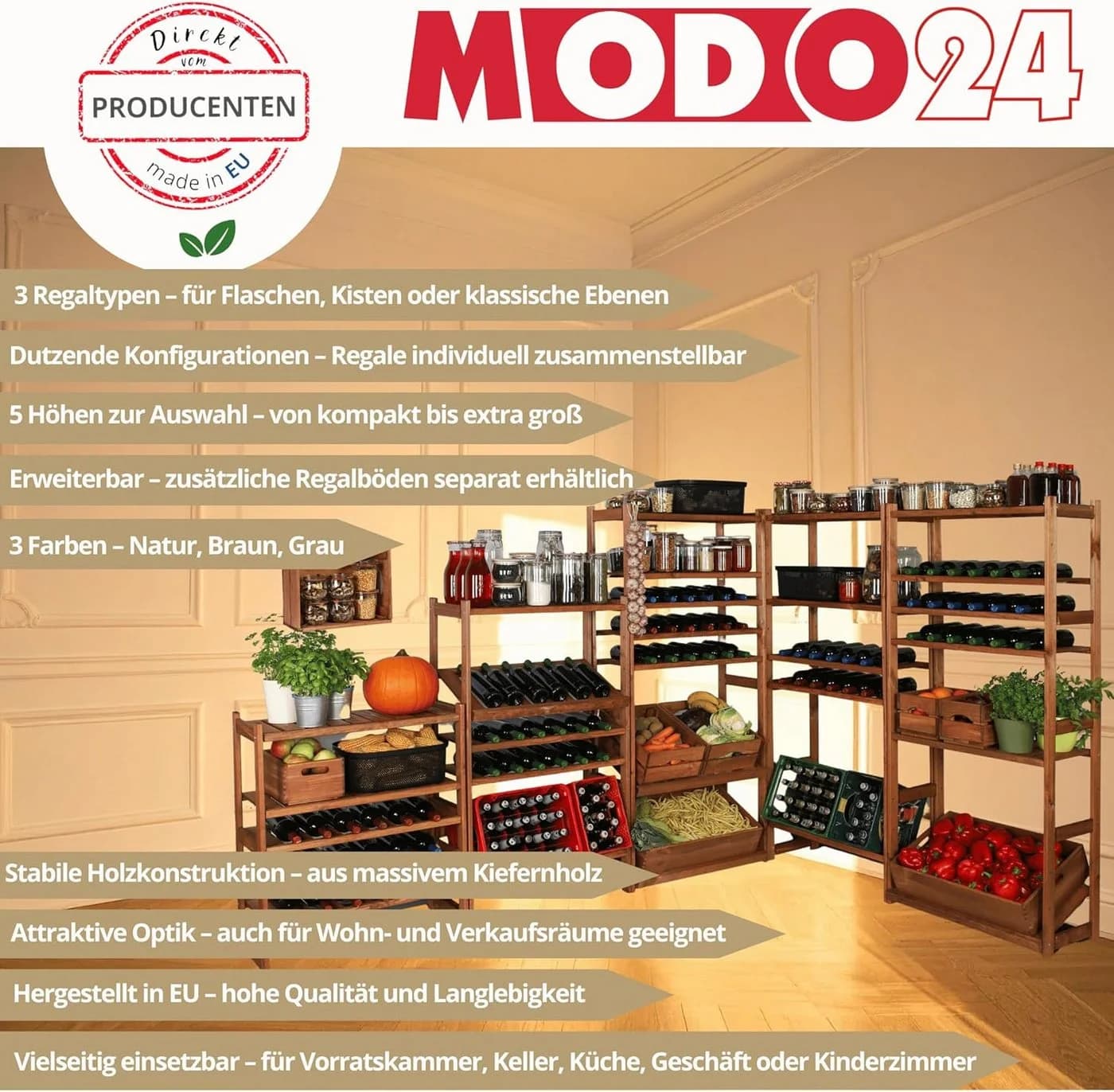 Modo24 Weinregal Kistenregal Massivholz Kiefer Modular - Bild 5