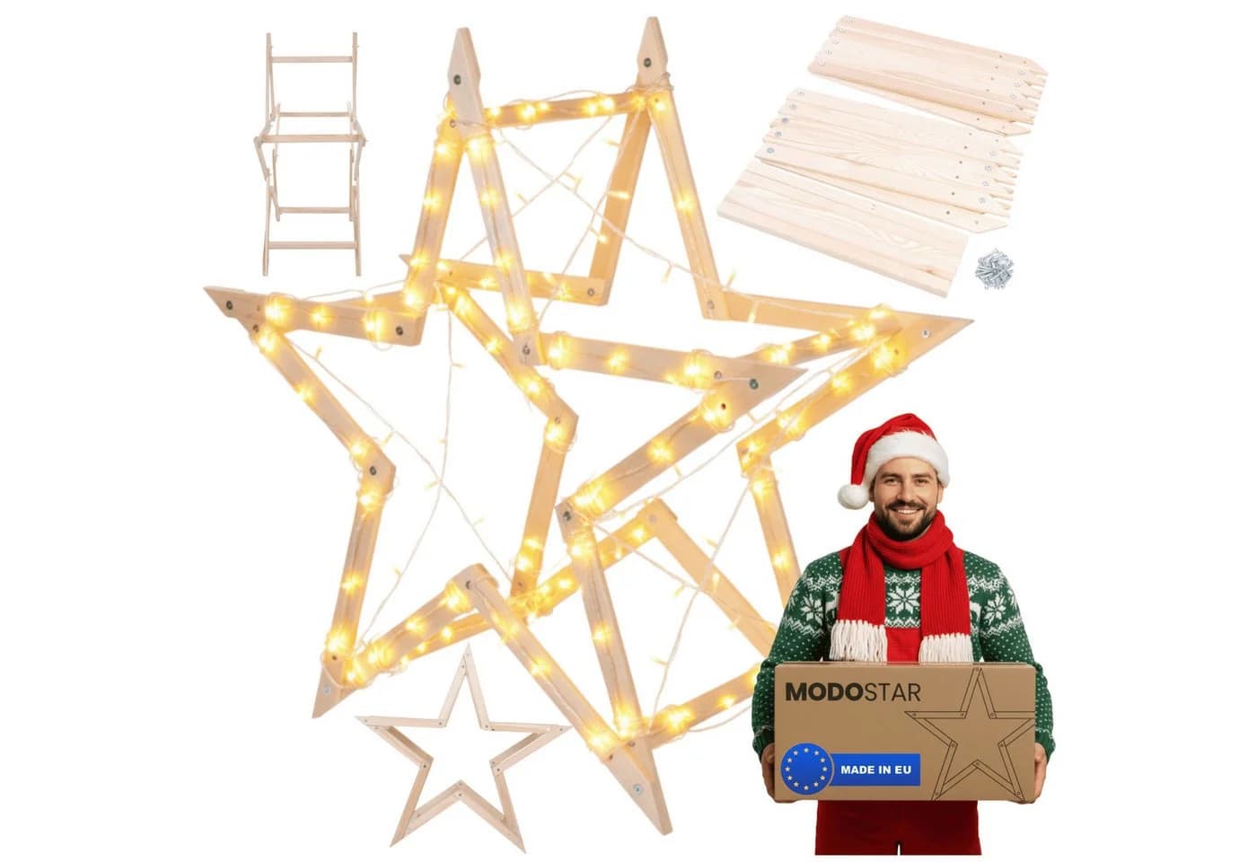 Modo24 DIY MODOSTAR Weihnachtsstern Set aus FSC Holz 2D und 3D in 3 Breiten - Bild 2