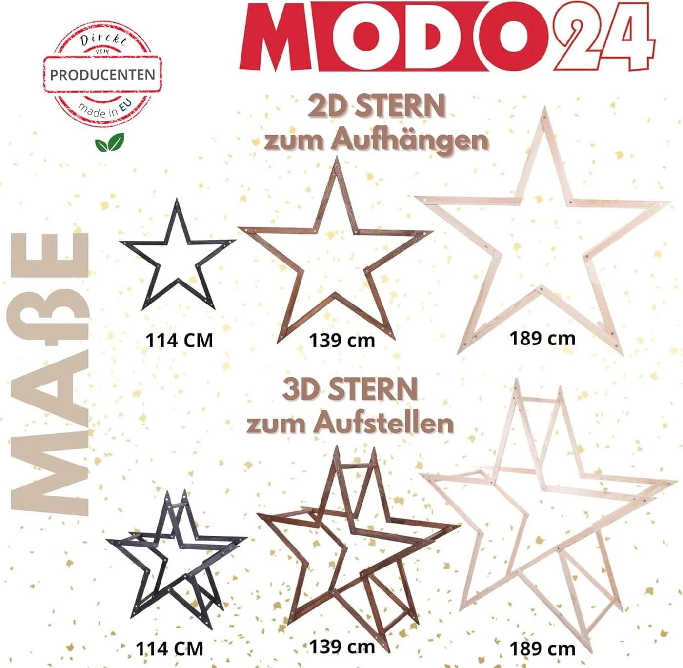 Modo24 DIY MODOSTAR Weihnachtsstern Set aus FSC Holz 2D und 3D