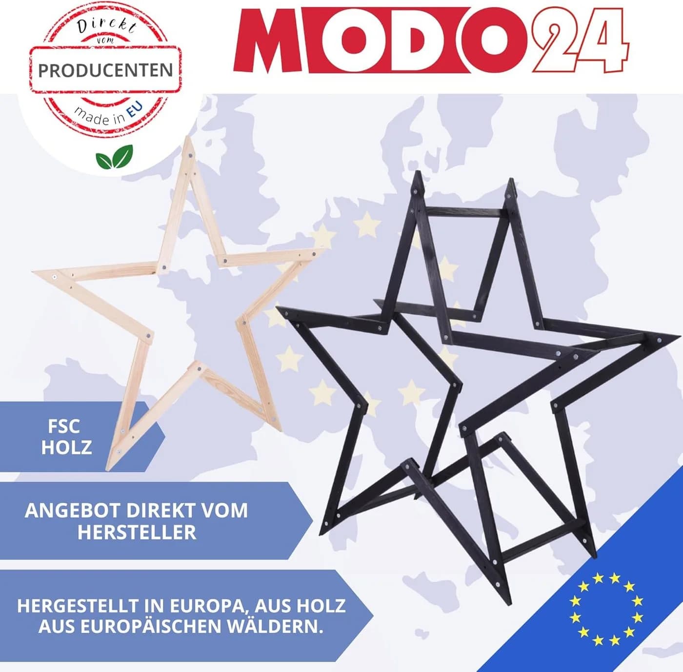 Modo24 DIY MODOSTAR Weihnachtsstern Set aus FSC Holz 2D und 3D - Bild 3