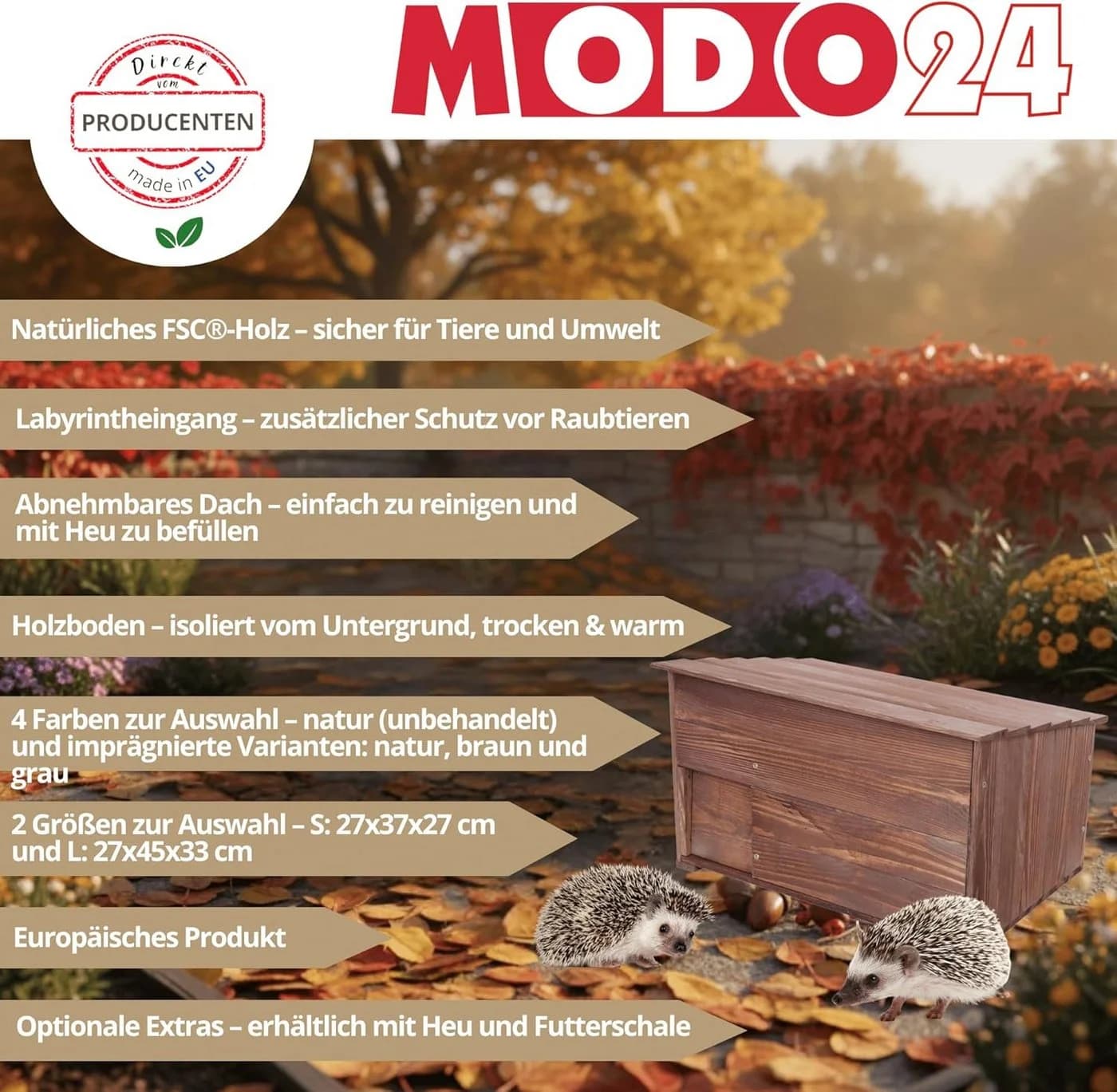Modo24 Igelhaus aus Holz mit Labyrintheingang - Bild 4