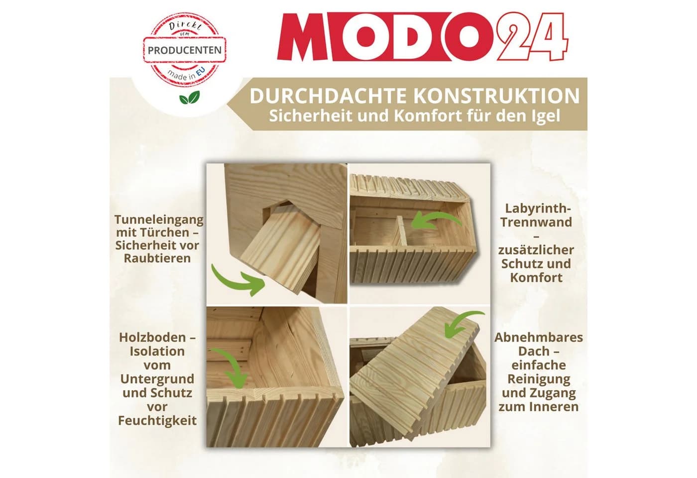 Modo24 Igelhaus XXL mit Labyrintheingang und robustem Boden