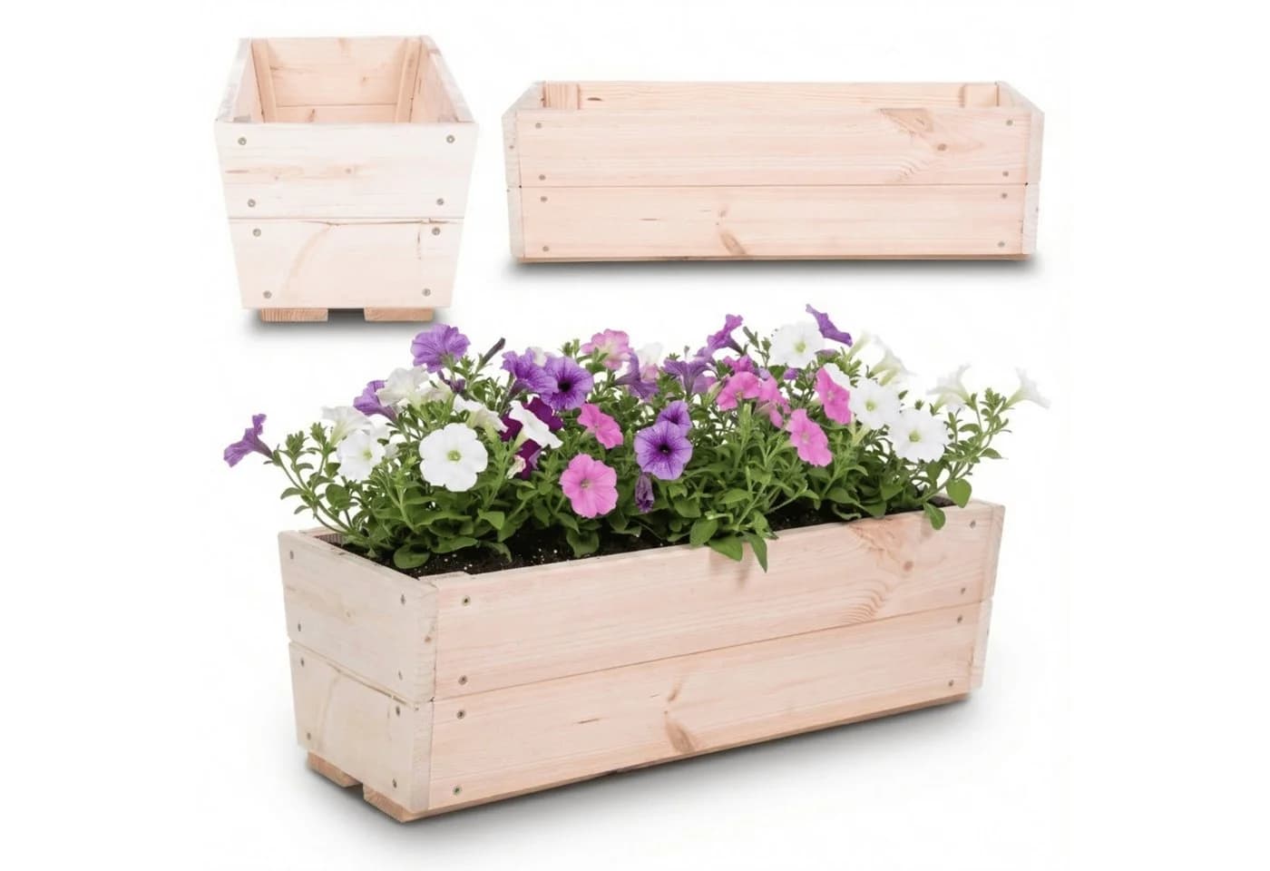 Modo24 Blumenkasten Pflanzkasten aus Kiefernholz rechteckig - Bild 2