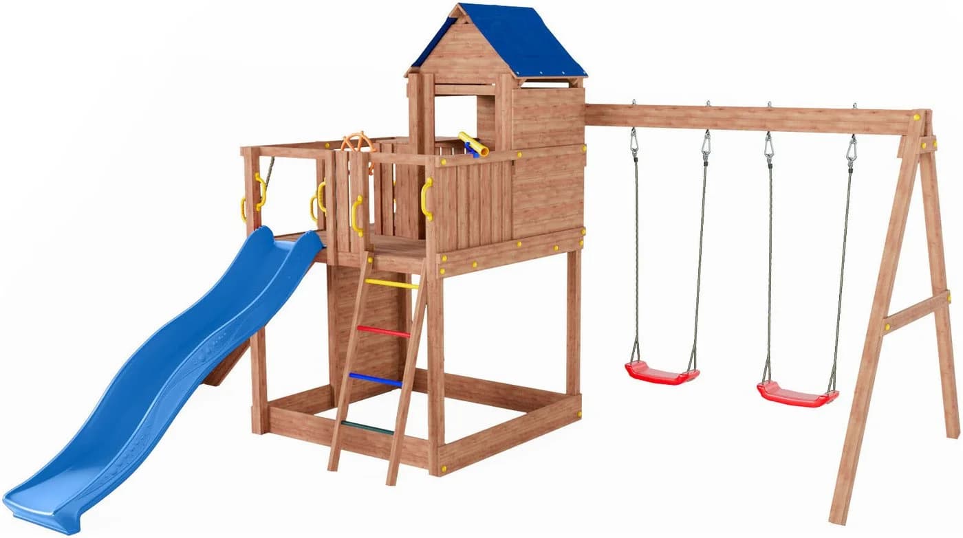 Fungoo Treehouse Spielturm blau mit Rutsche und Schaukel - Bild 3