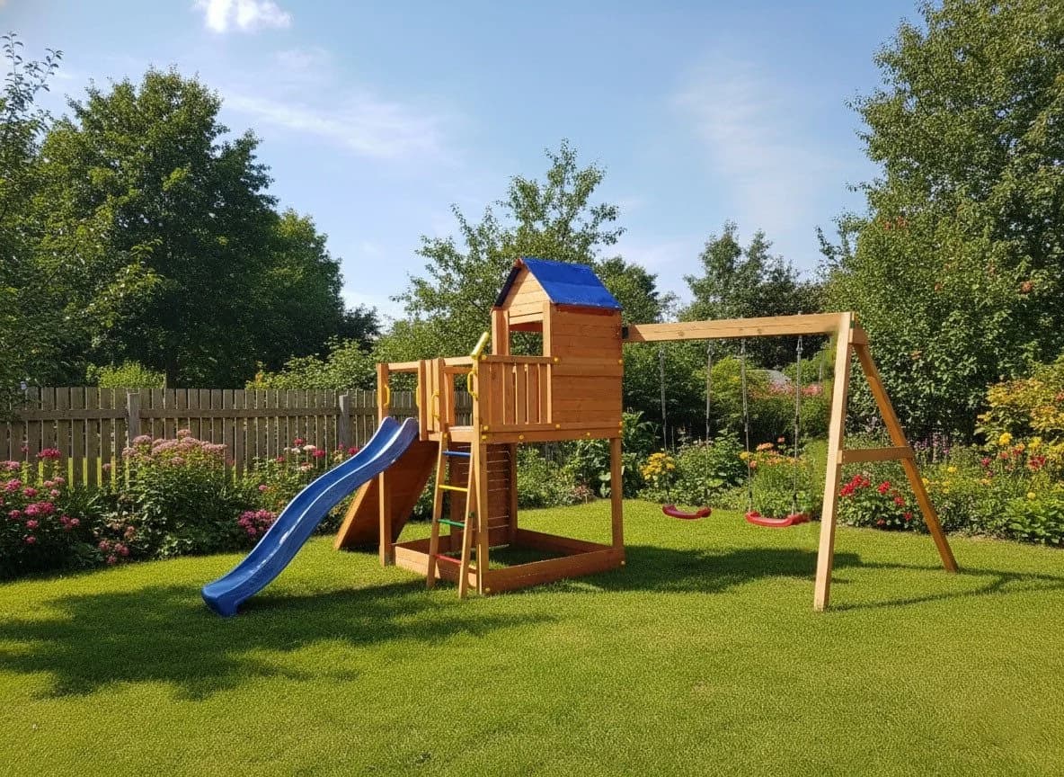 Fungoo Treehouse Spielturm blau mit Rutsche und Schaukel - Bild 5