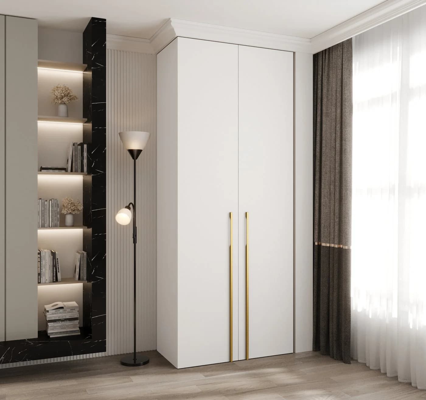 ABIKS MÖBEL Drehtürenschrank COMO 3 Schlafzimmerschrank Weiß/Gold - Bild 3