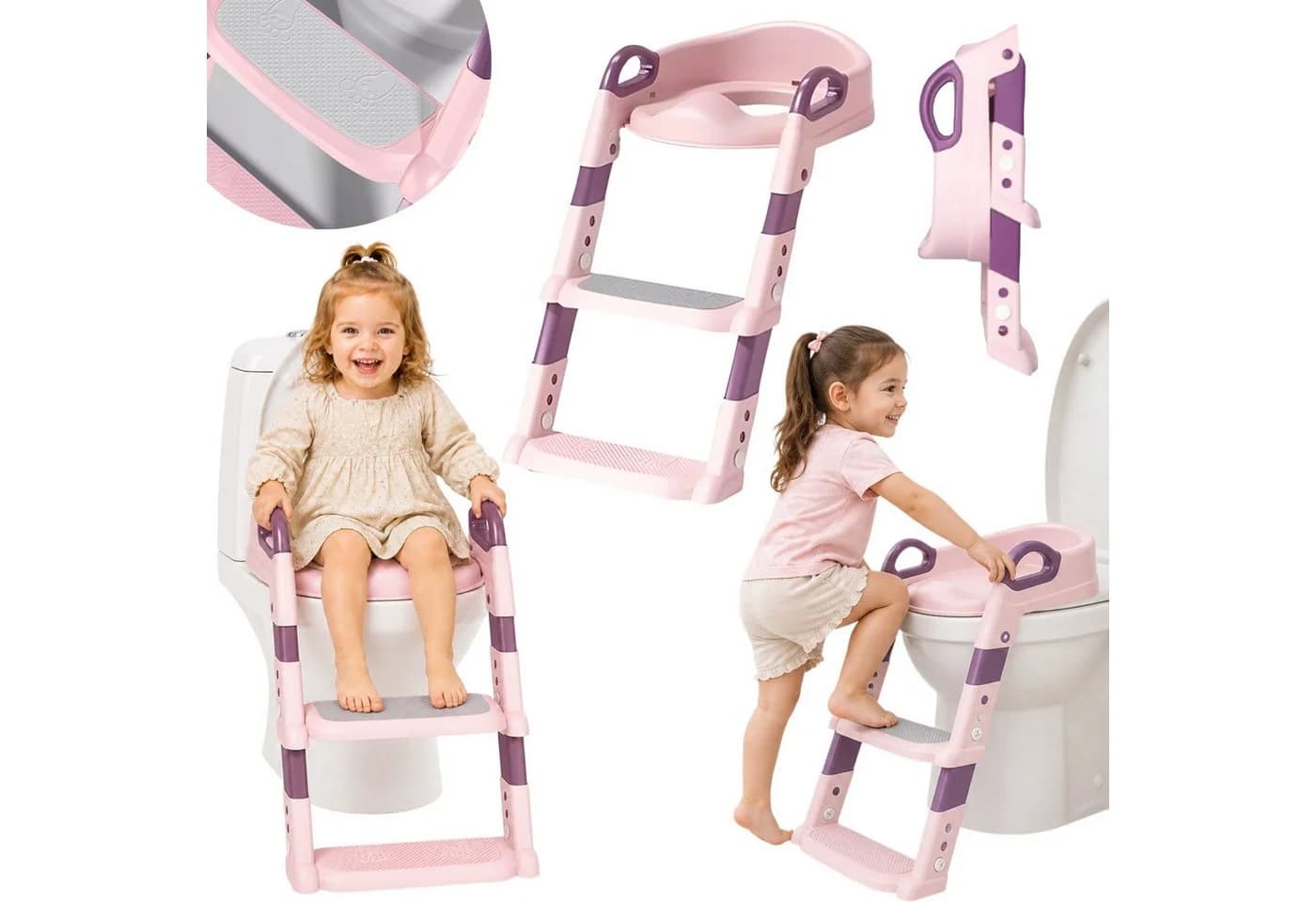 Hard-er Baby-Toilettensitz Rosa mit verstellbarer Stufenleiter und Rückenstütze - Bild 2
