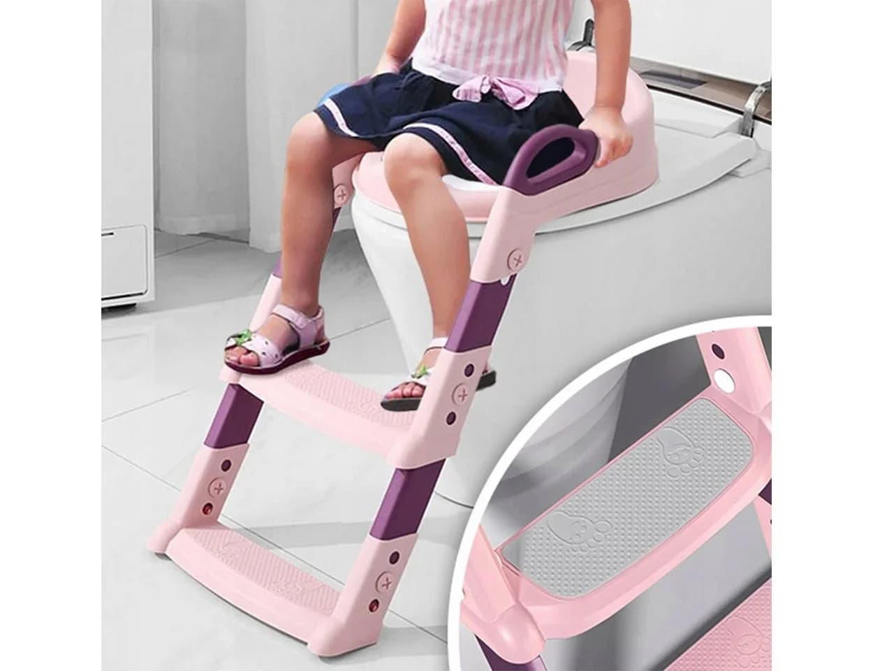 Hard-er Baby-Toilettensitz Rosa mit verstellbarer Stufenleiter und Rückenstütze - Bild 5