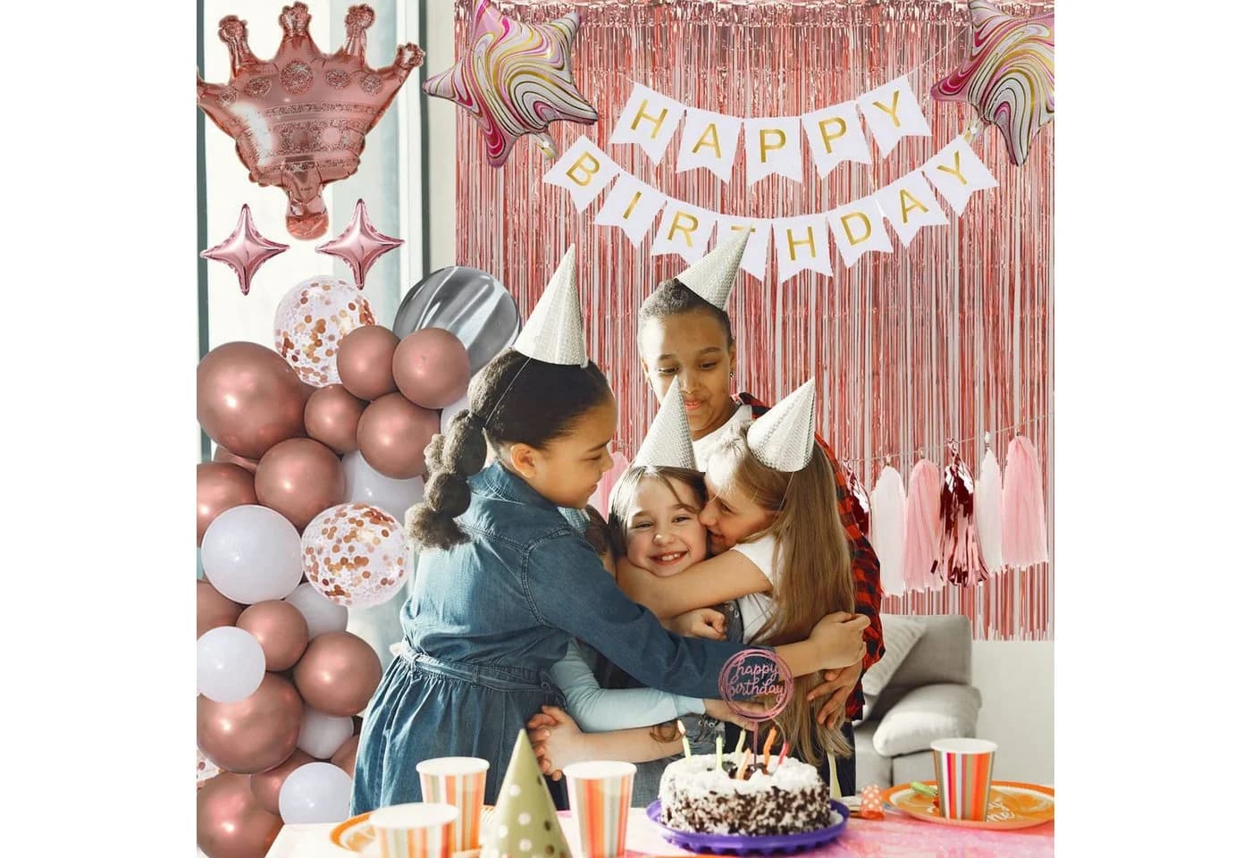 Hard-er Ballonset 65-teilig Rose Gold mit Banner und Zubehör