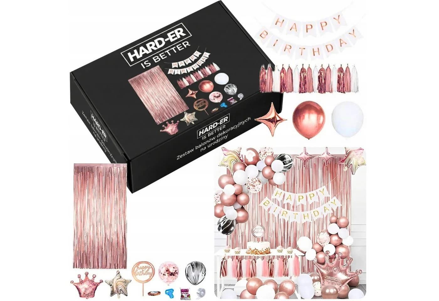 Hard-er Ballonset 65-teilig Rose Gold mit Banner und Zubehör - Bild 2