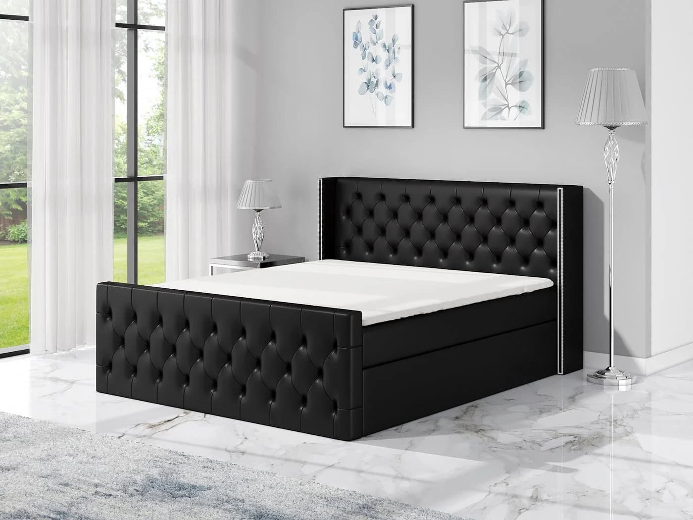 A&J MöbelLand Boxspringbett LUNA Schwarz mit Bettkästen