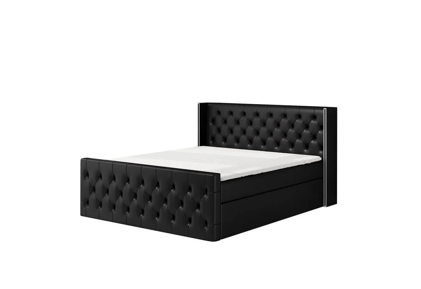 A&J MöbelLand Boxspringbett LUNA Schwarz mit Bettkästen - Bild 2