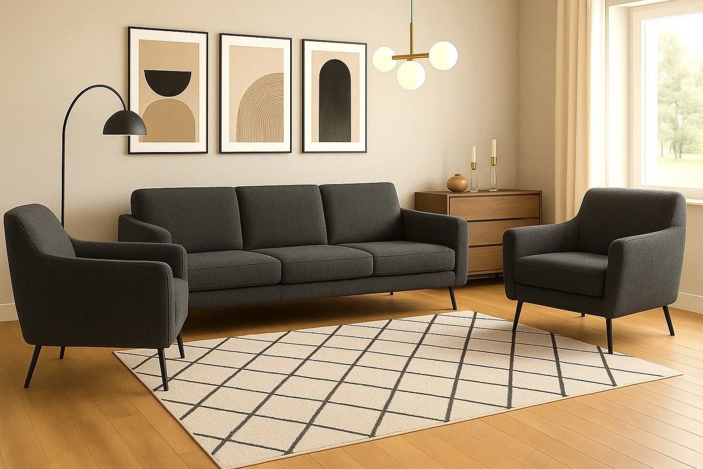 A&J MöbelLand Polstergarnitur BENITO 3-tlg. Sofa & 2 Sessel Grau Modern - Bild 2