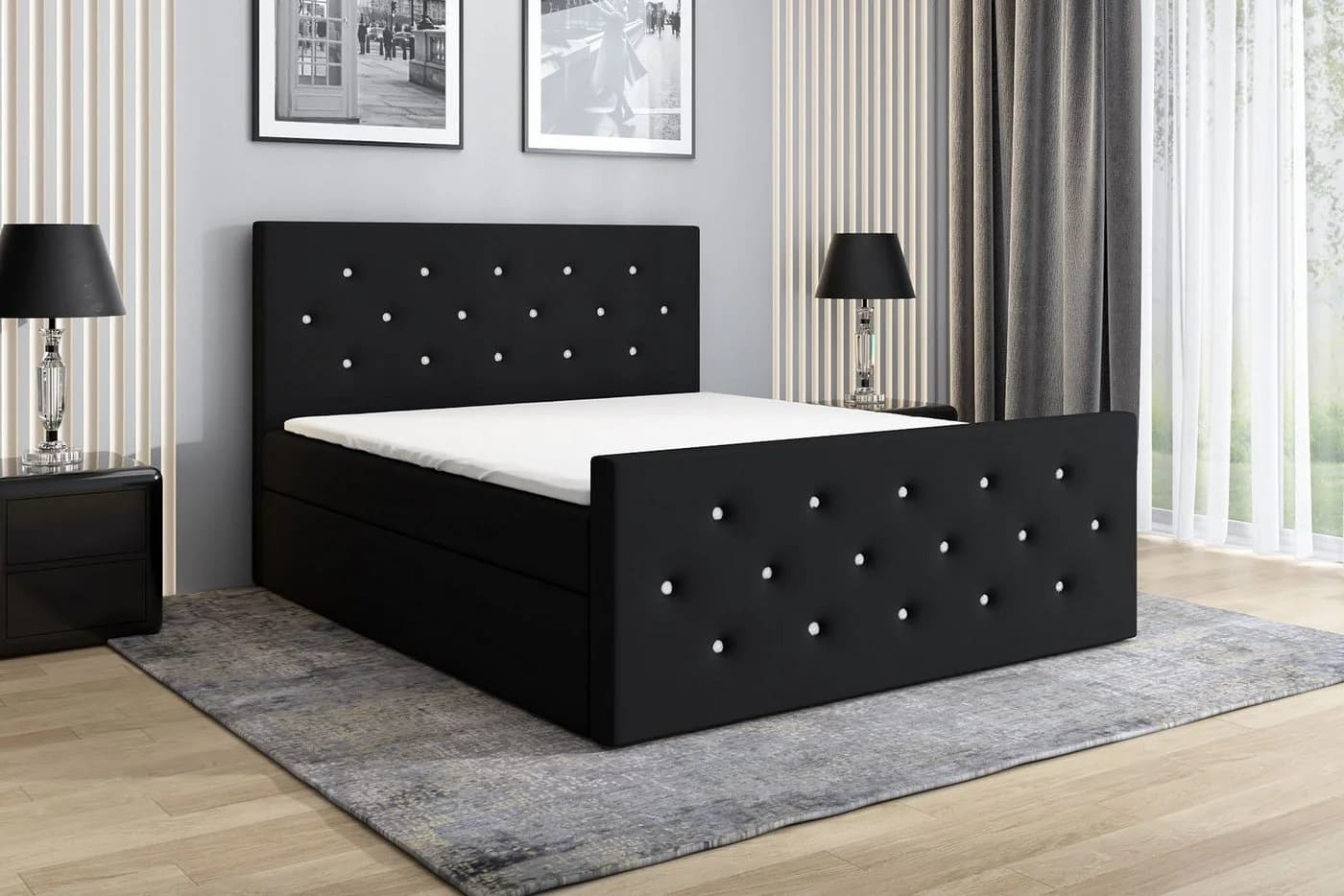 A&J MöbelLand GmbH Boxspringbett REINN mit Kristallknöpfen verziert