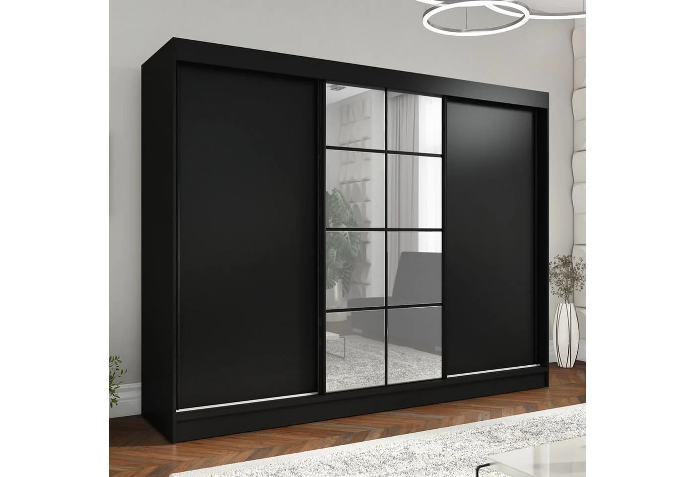 A&J MöbelLand GmbH 3-türiger Kleiderschrank mit Spiegel 4 Schubladen