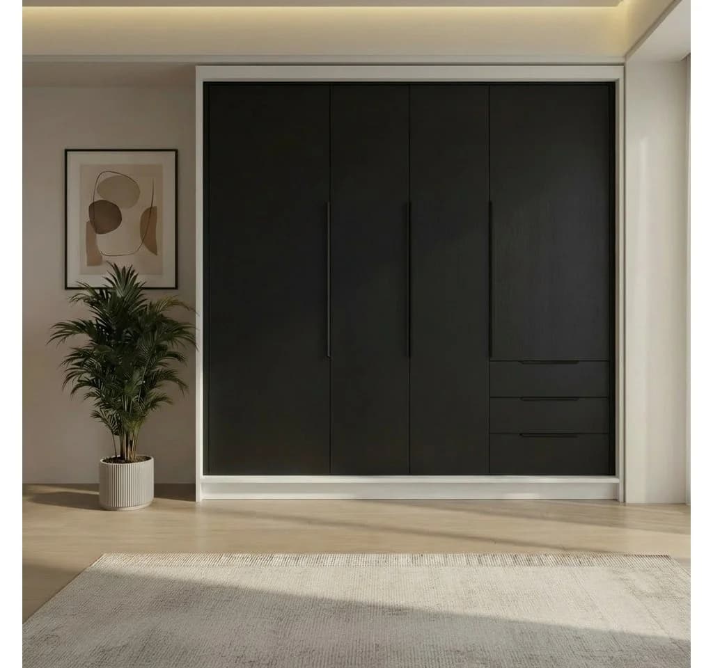 A&J MöbelLand GmbH Drehtürenschrank viertüriger Kleiderschrank mit Schubladen und Metallgriffen - Bild 3