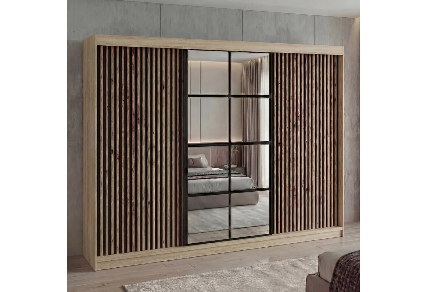A&J MöbelLand GmbH Schiebetürenschrank NORIVO 200 cm mit 4 Schubladen