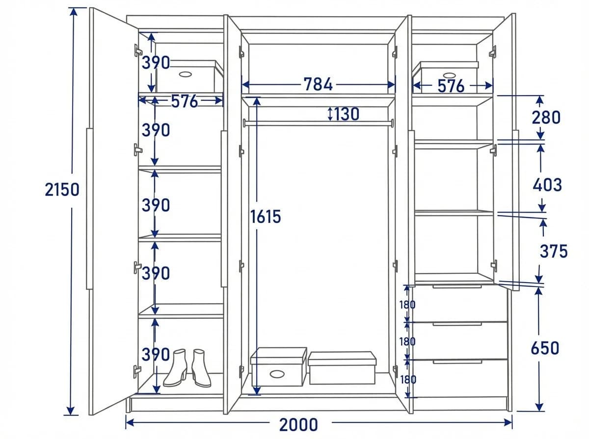 A&J MöbelLand GmbH Vier-Türiger Kleiderschrank mit Schubladen und Metallgriffen - Bild 4
